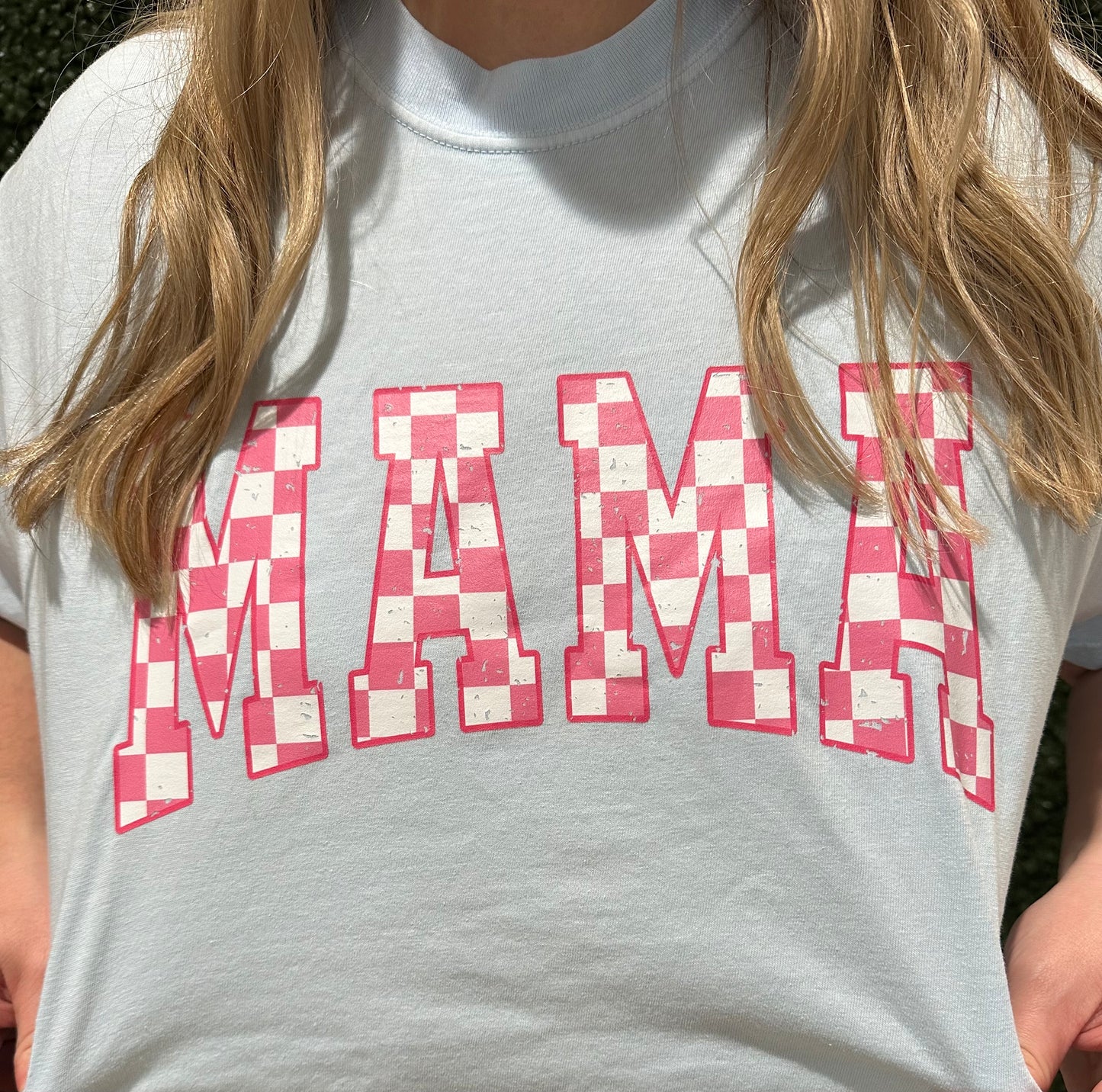 Pink & White Checkered Mama Tshirt